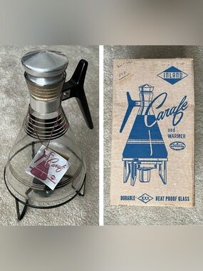 Vintage Inland Glass Coffee Carafe & Warmer Set Mid-Century Modern VTG Retro MCM
